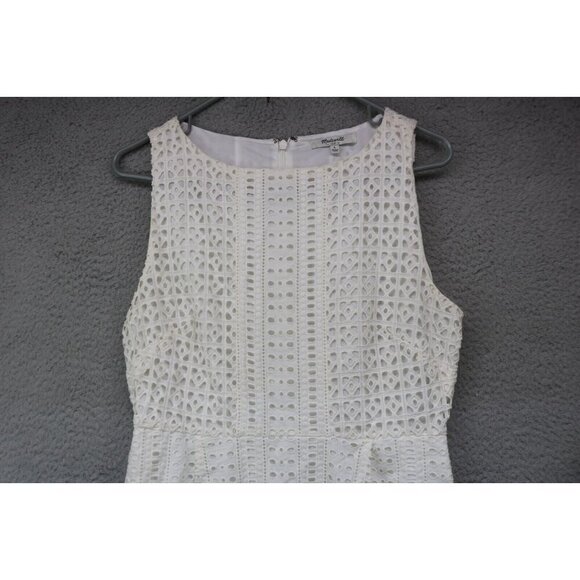 Madewell White Eyelet Dress-Size 4-Sleeveless-Lined-Pockets-Back Zip - Picture 3 of 10